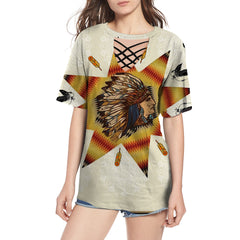 GB-NAT00011-01 Running Hourse Chief Native American Round Neck Hollow Out Tshirt - Powwow Store