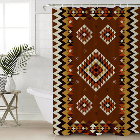 GB-NAT00415-02 Ethnic Geometric Brown Pattern Shower Curtain