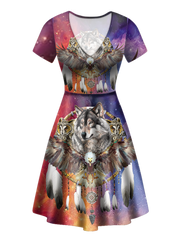 Powwow StoreGBNAT00211 Native American Wolf Owl Eagle Neck Dress