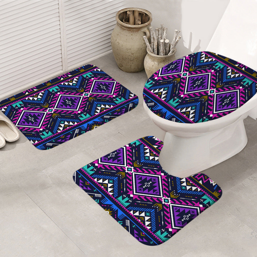 GB-NAT00380 Purple Tribe Pattern Bathroom Mat 3 Pieces