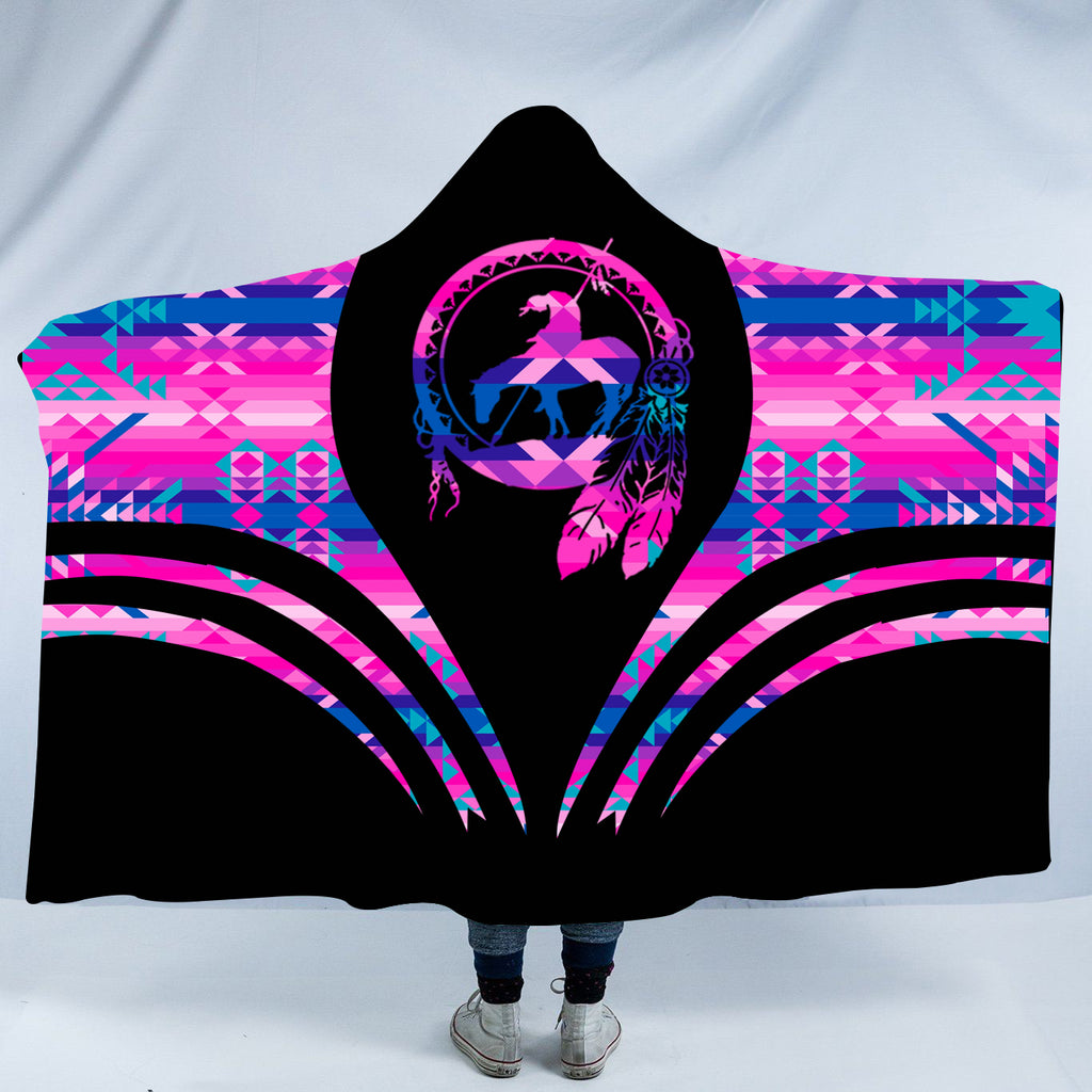 Powwow StoreHDB00110 Pattern Native American Design Hooded Blanket