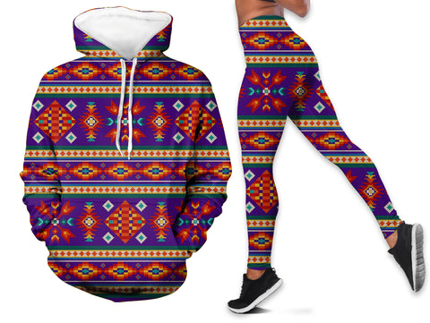 Powwow Store gb nat00532 02 diamond pattern in purple hoodie legging set