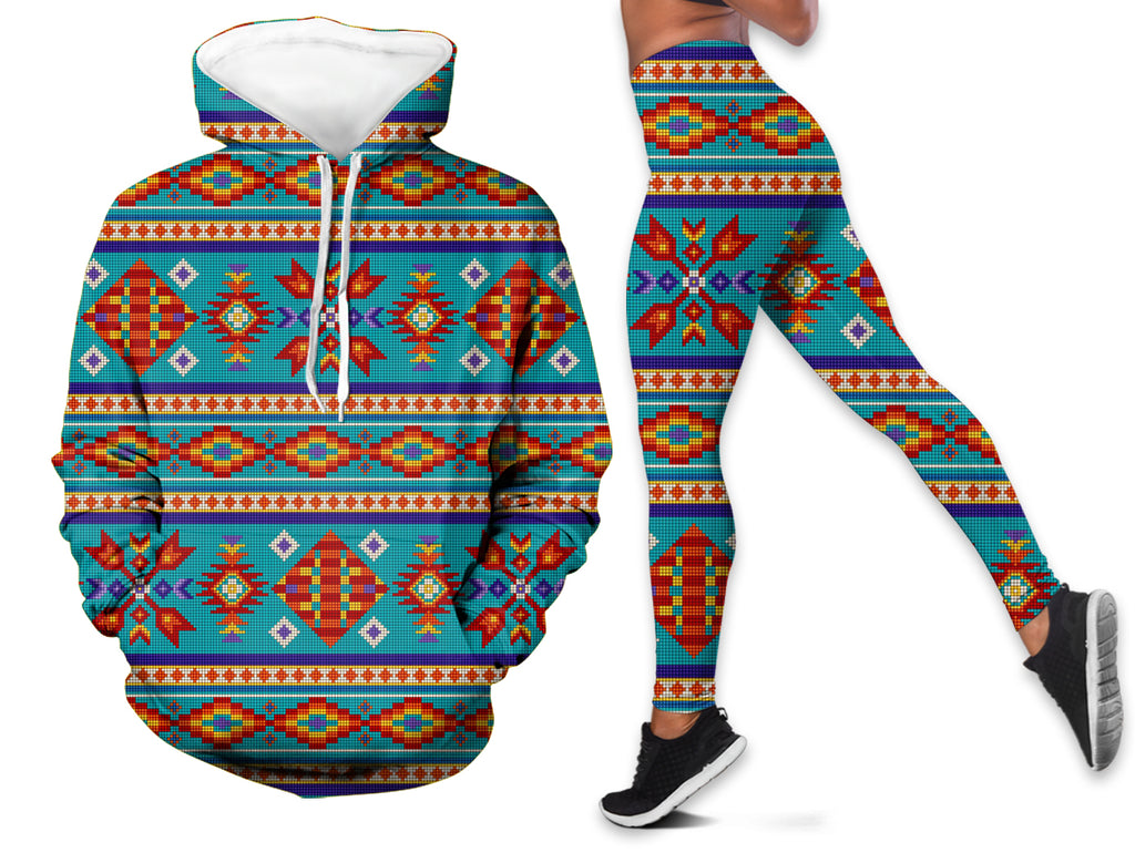 Powwow Store gb nat00532 03 diamond pattern in blue hoodie legging set