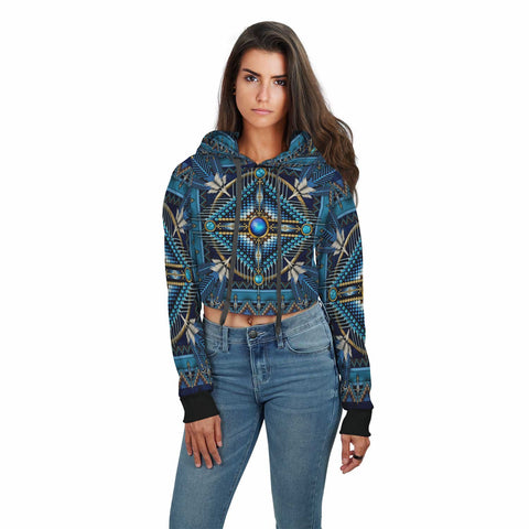 Naumaddic Arts Blue Native American AOP Crop Hoodie