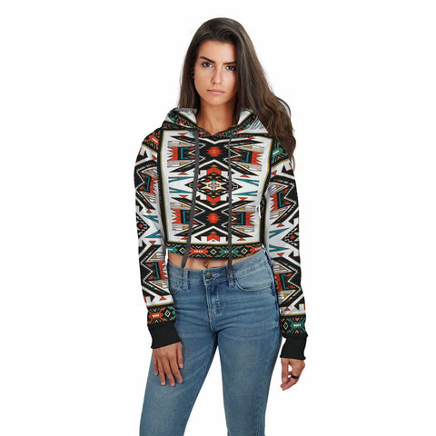 Tribal Colorful Pattern Native American AOP Crop Hoodie