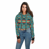 Blue Native Tribes Pattern Native American AOP Crop Hoodie