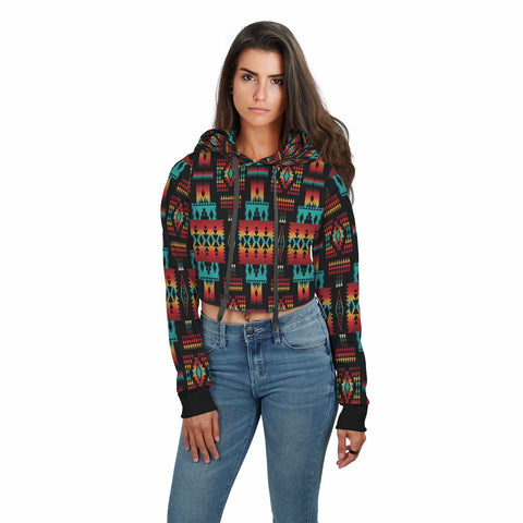 Black Native Tribes Pattern Native American AOP Crop Hoodie