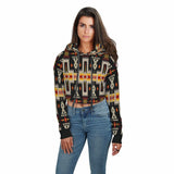 Black Tribe Border Native American AOP Crop Hoodie