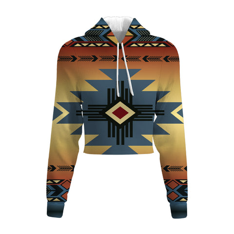 Powwow Store gb nat00057 southwest blue symbol native american crop hoodie