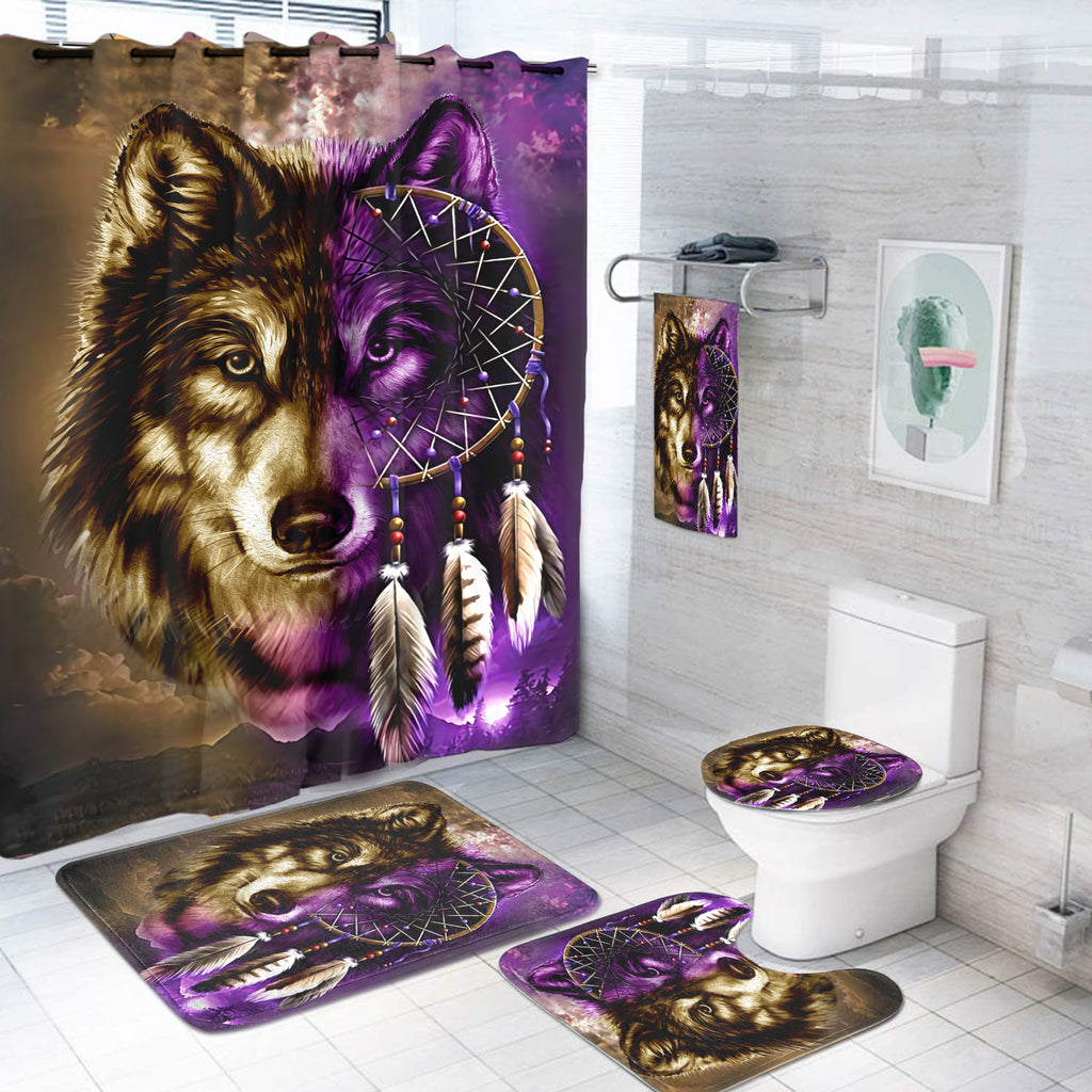 GB-NAT0005 Dream Catcher Purple Wolf Bathroom Set