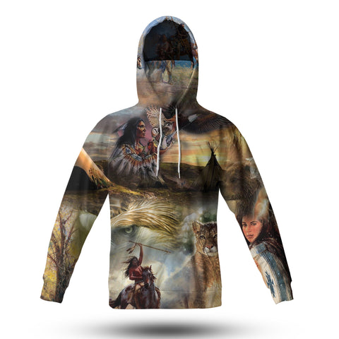 Powwow Store gb nat00160 thunderbird wolf horse native american 3d hoodie with mask