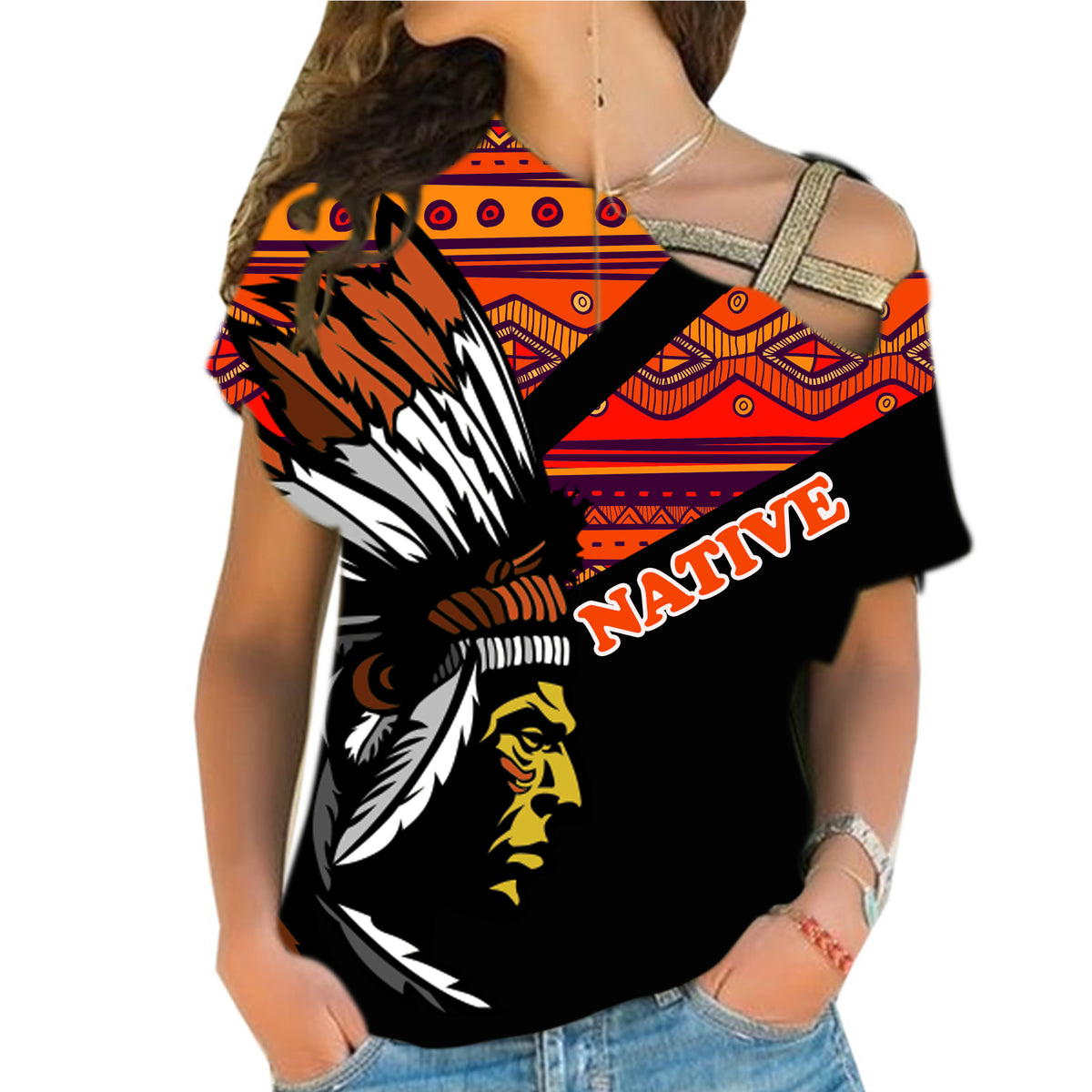 Powwow StoreCRS0001219 Native American Cross Shoulder Shirt