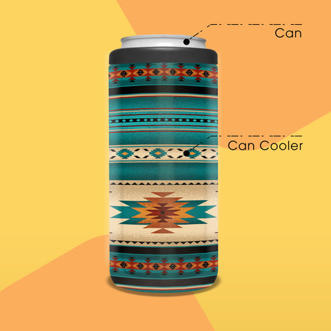 GB-NAT00559-04 Blue Native Pattern Can Cooler