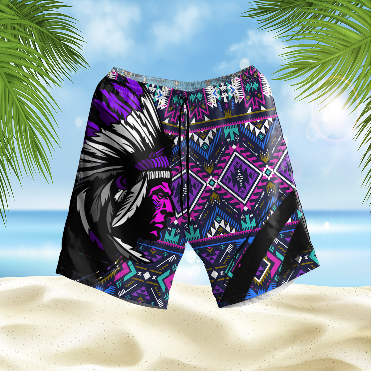 Powwow StoreGBHS00045 Pattern Native Hawaiian Shorts
