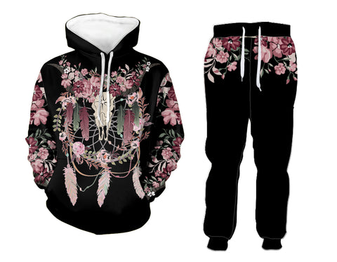 Powwow Store gb nat00534 skull bison head with flowers hoodie legging set