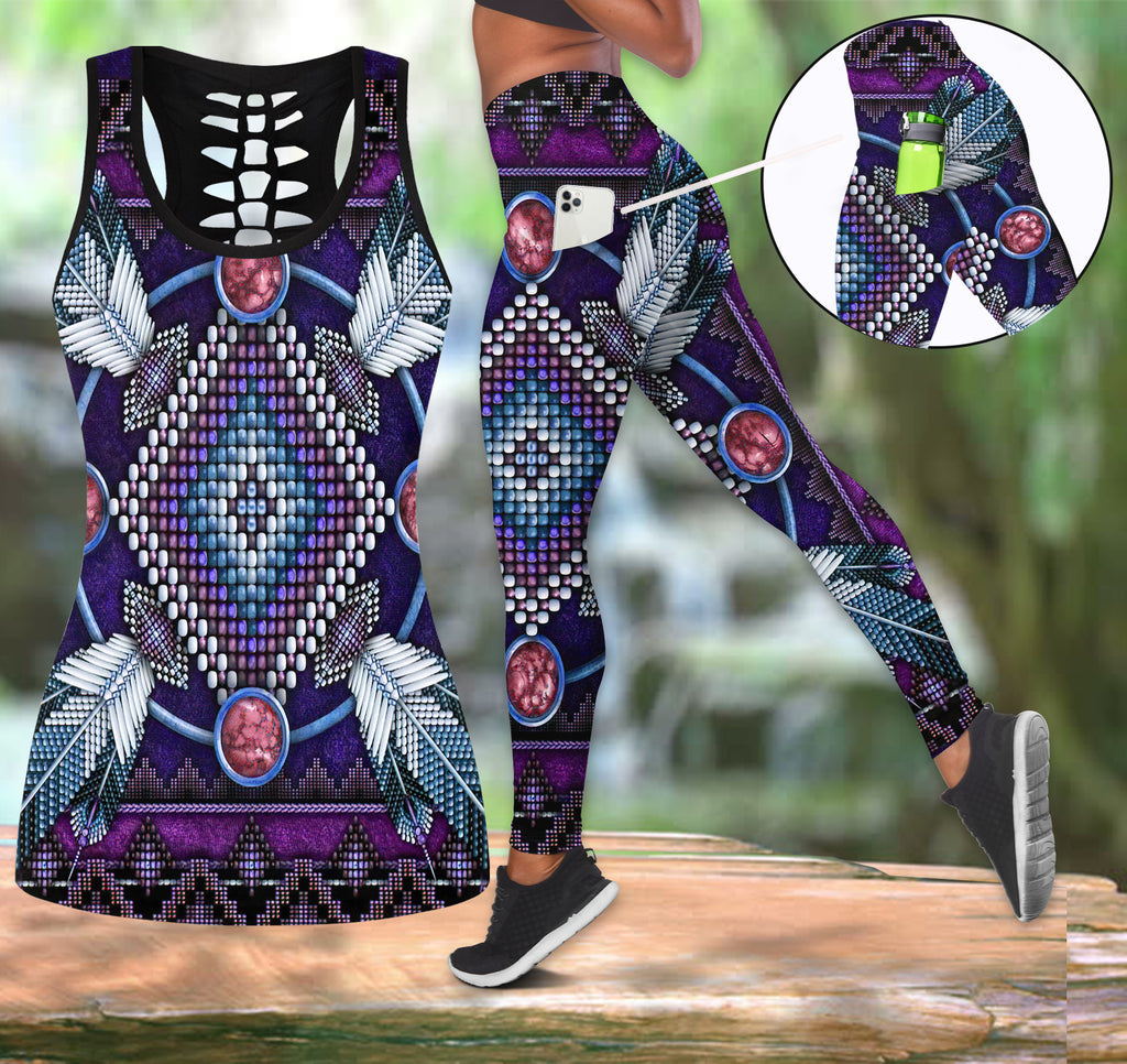 Powwow StoreGBNAT0002303 Native Tribes Pattern Native Tank Top And Legging Pocket Set