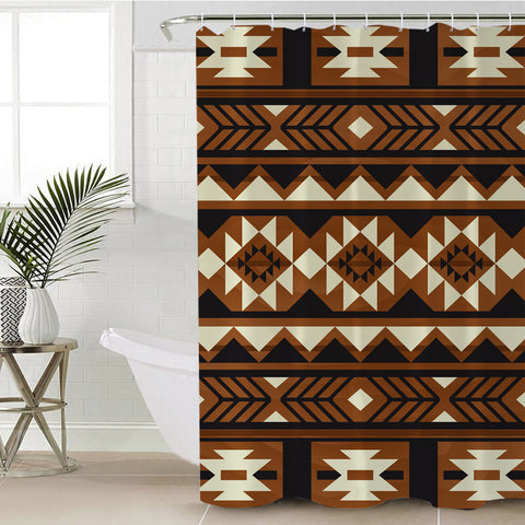 GB-NAT00508 Brown Pattern Native Shower Curtain