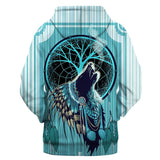 Wolf Blue 3D Native American Hoodie no link - Powwow Store