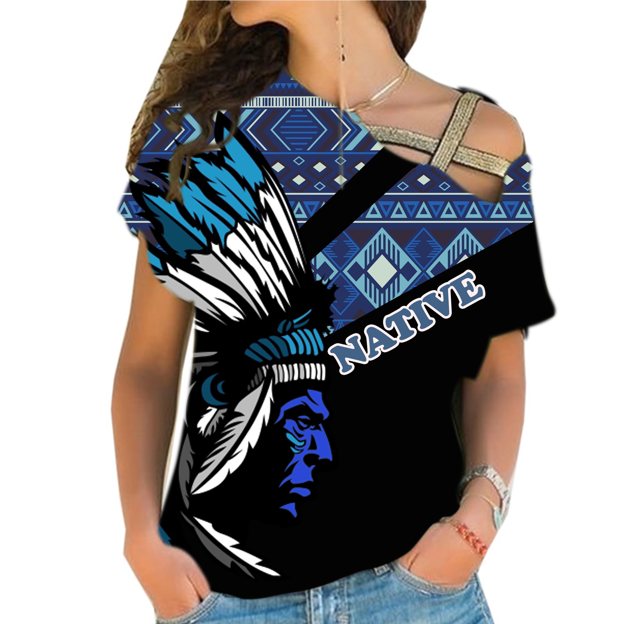 Powwow StoreCRS0001218 Native American Cross Shoulder Shirt