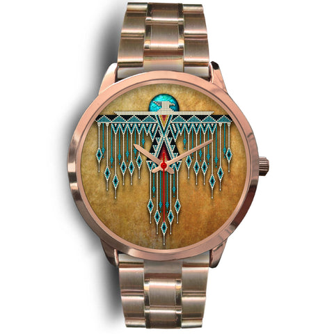 Powwow Store gb nat00081 watc01 blue thunderbird native american rose gold watch