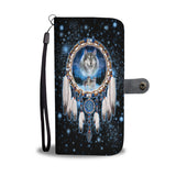 GB-NAT00010 -WCAS01 Galaxy Dreamcatcher Wolf 3D Native American Wallet Phone Case