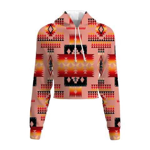 Powwow Store gb nat00046 16 tan tribe pattern native american crop hoodie