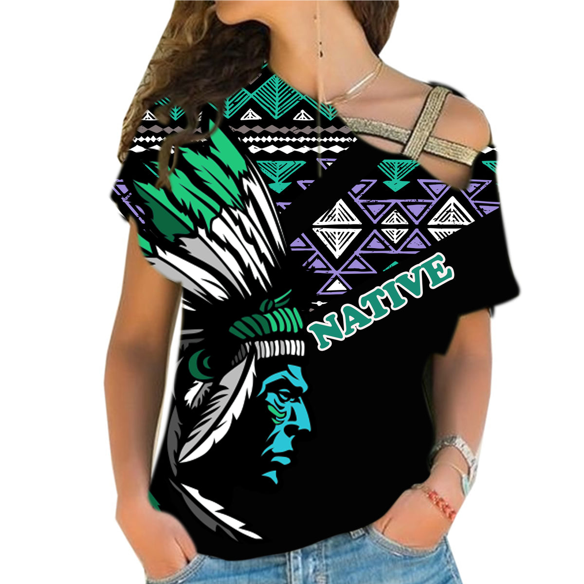 Powwow StoreCRS0001217 Native American Cross Shoulder Shirt