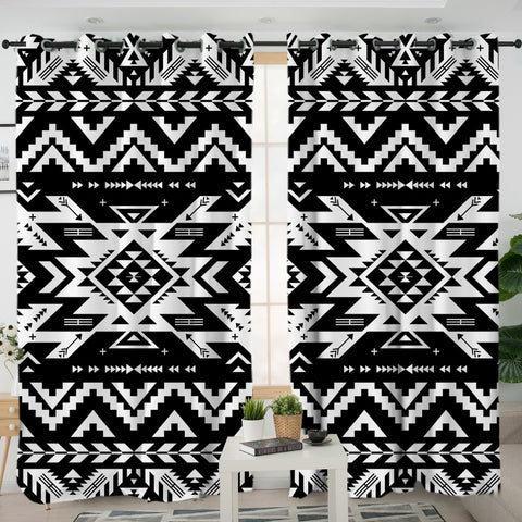 GB-NAT00441 Black Pattern Native Living Room Curtain