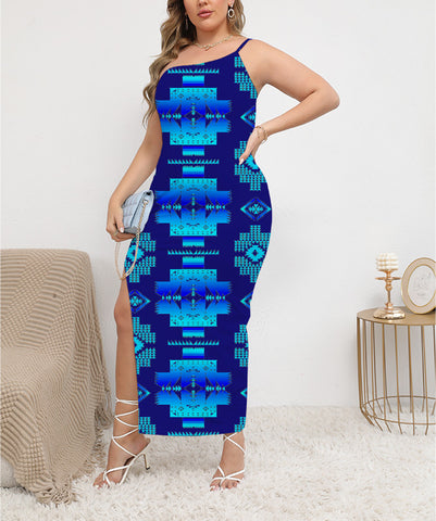 Powwow StoreGBNAT0072013 Pattern Native ObliqueShoulder Exposure Dress With Side Split
