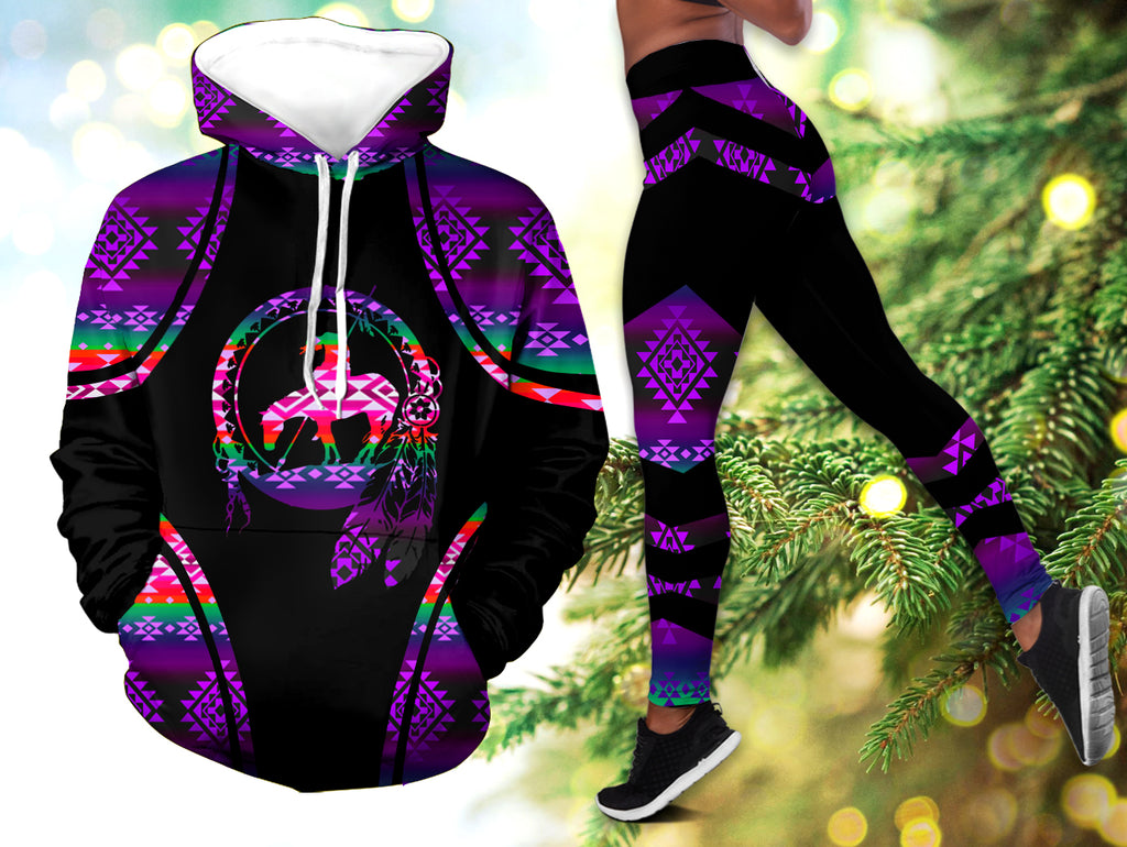 Powwow StoreGBNAT00680  Pattern  Light Native American  3D Hoodie Legging Set