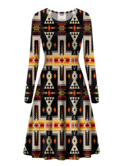 GB-NAT00062-01 Black Design Native Long Sleeve Dress - Powwow Store