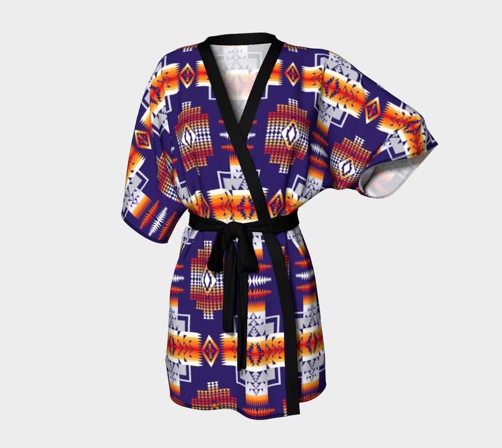 Purple Native Tribes Pattern Native American Kimono Robe