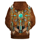 Powwow Store hd001 wolf turquoise pattern 3d hoodie