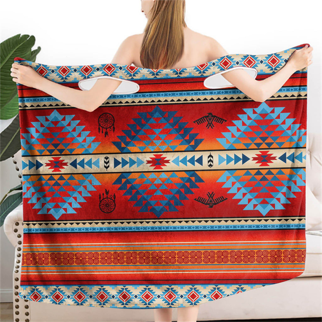 Powwow StoreGBNAT0008701 Red Thunderbird Native  Wearable Bathrobe Bath Wrap Towel