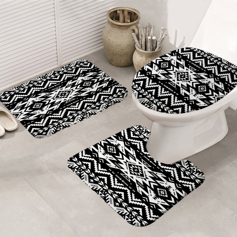 Powwow Store gb nat00441 black pattern native bathroom mat 3 pieces