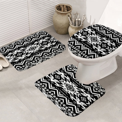 GB-NAT00441 Black Pattern Native Bathroom Mat 3 Pieces