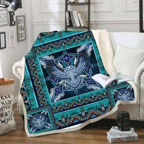 Powwow StoreBLK0002 Pattern Blue Thunderbird Mandala Blanket