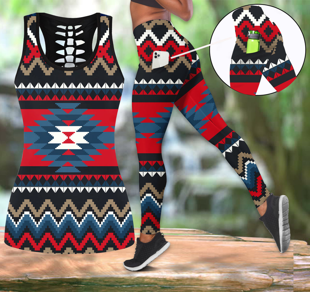 Powwow StoreGBNAT00529 Native Tribes Pattern Native Tank Top And Legging Pocket Set