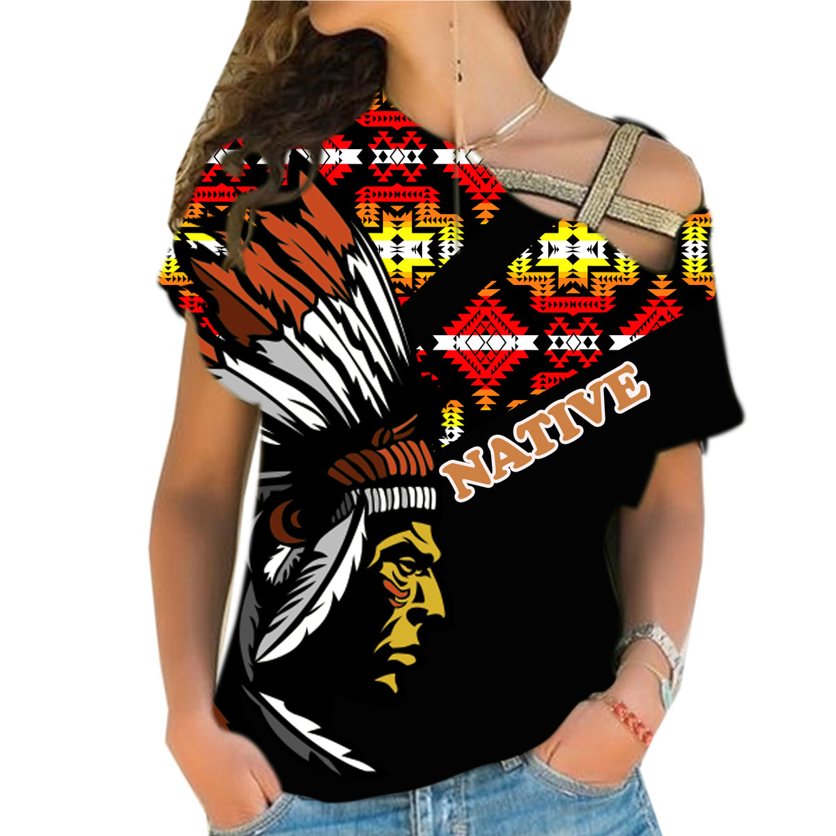 Powwow StoreCRS0001216 Native American Cross Shoulder Shirt