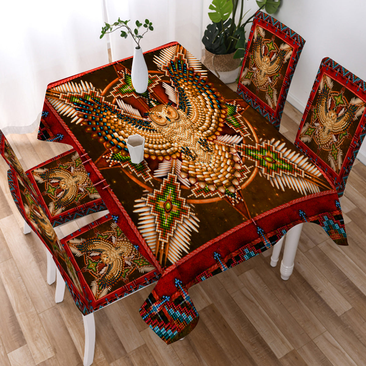 Powwow StoreTB0004  Pattern Red Mandala American Tablecloth