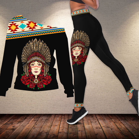 Powwow Store gb nat00385 native girl flowers off shoulder sweater legging set