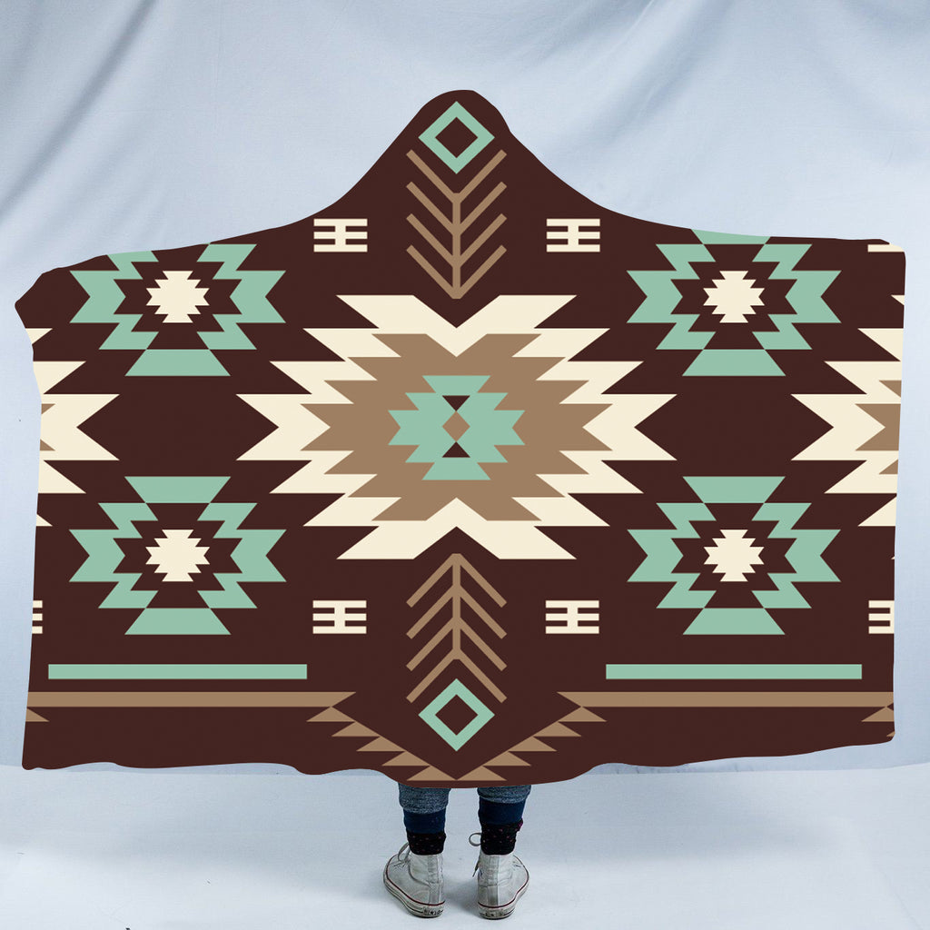 Powwow StoreHDB037 Pattern Native American Design Hooded Blanket