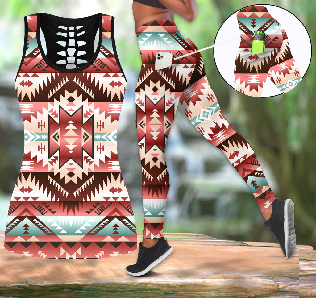 Powwow StoreGBNAT00540 Native Tribes Pattern Native Tank Top And Legging Pocket Set