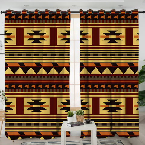 GB-NAT00507 Brown Ethnic Pattern Native Living Room Curtain