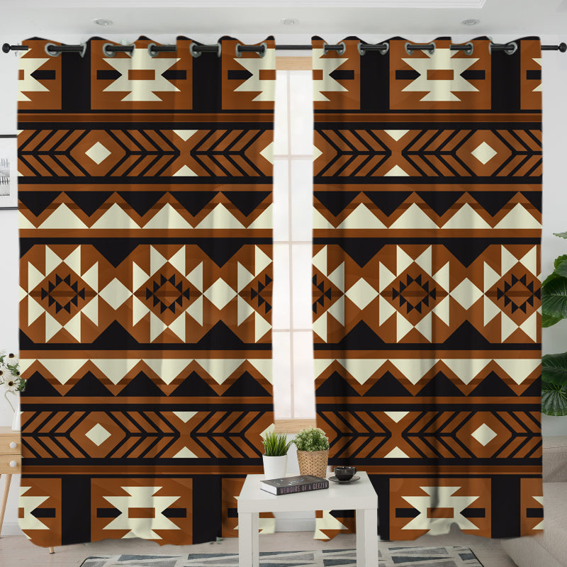 GB-NAT00508 Brown Pattern Native Living Room Curtain