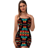 Powwow Store gb nat00046 02 black native tribes pattern fitted slip dress