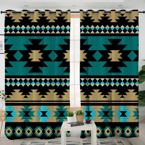 GB-NAT00509 Green Ethnic Aztec Pattern Living Room Curtain