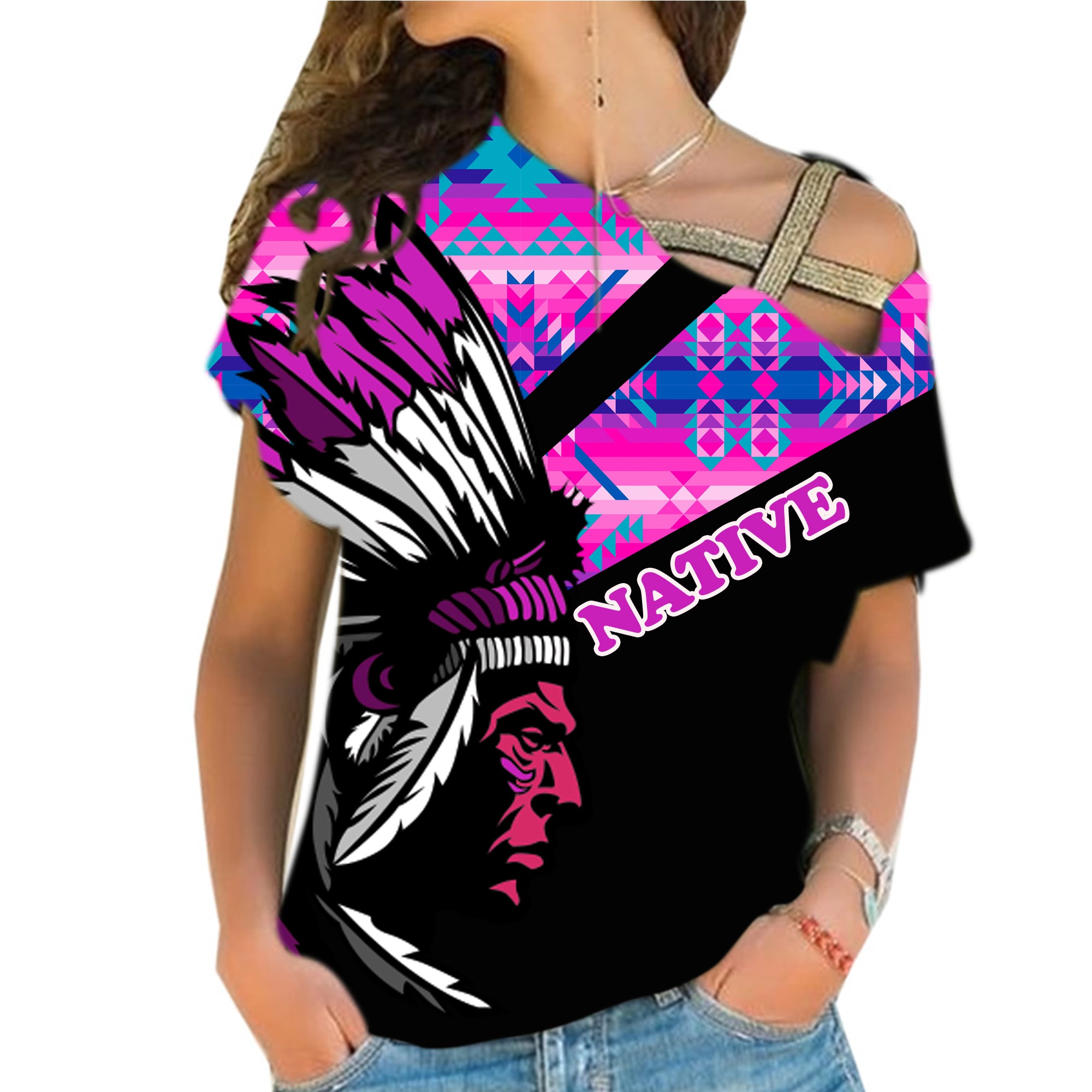 Powwow StoreCRS0001213 Native American Cross Shoulder Shirt