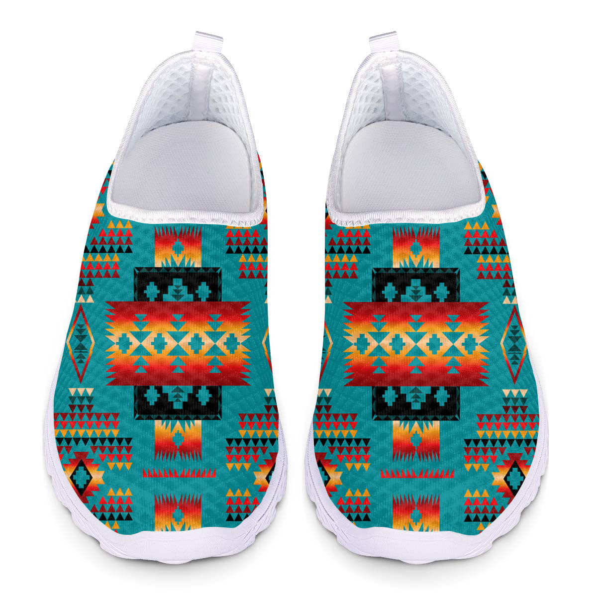GB-NAT00046-01 Blue Native Tribes Pattern Native American Mesh Shoes - Powwow Store
