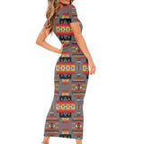 Powwow Store gb nat00046 11 gray tribe pattern native american short sleeved body dress